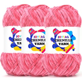Velvet Chenille Yarn for Crocheting Hot Pink Velvet Yarn Fluffy Yarn Plush Yarn Thick Bulky Chunky Chenille Velvet Yarn Soft Baby Blanket Yarn for Crocheting Hand Knitting 3 * 100g-Hot Pink