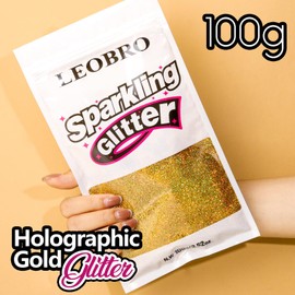 LEOBRO Gold Glitter, 100 g / 3.5 oz Holographic Fine Glitter for Crafts, Resin, Flowers, DIY Jewelry Party Decorations