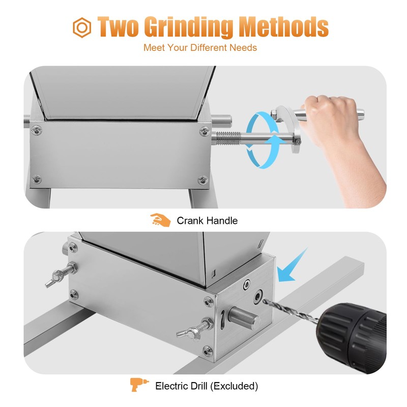 4L Hopper Grain Mill Grinder, Hand Crank and Electric Drill