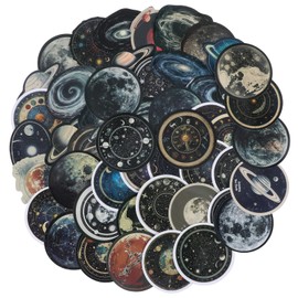 TIESOME 50 Pieces Galaxy Sticker Set, Planet Sticker Earth Moon Solar System Planets Stickers Waterproof Sticker Vinyl Sticker for Water Bottles Laptop Guitar Skateboard Computer Suitcase Bicycle