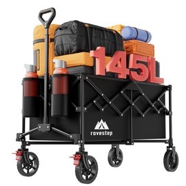 RoveStep Pro Collapsible Folding Wagon - Large Capacity 145L, 360 lbs Load, Heavy Duty, Compact Fold, Ideal for Camping, Garden, Beach, All-Terrain Use