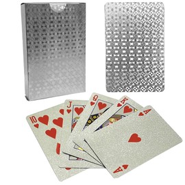 WJIASI Plastic Playing Cards - Waterproof, Washable Deck of Cards (UK) | Durable, Flexible, Solid Color No Fading, Professional for Gift Home Party Game (Silver)