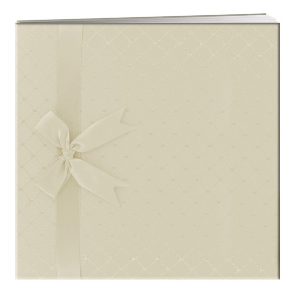Pioneer 12 Inch by 12 Inch Postbound Diamond Pattern Fabric Cover Memory Book, Ivory