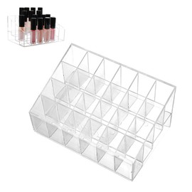 QUANTALY Lip Storage, 24 Pieces, Cosmetic Storage, Lip Stand, Tabletop, Drawer, Small Item, Makeup Storage, Transparent, Stylish, Small, Compact, Plastic, Makeup Box (24 Pieces)
