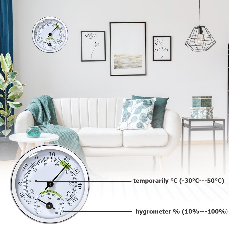 Nizirioo Analogue Thermometer Hygrometer 2-in-1: 3 Pieces Temperature and Humidity