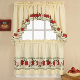 CHF & You Red Delicious Country Apples - Juego de Cortinas de Ventana de 3 Piezas, Color Marfil, 56 x 24 Pulgadas