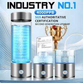 Preshwous Hydrogen Water Bottle, 3 in 1 4000 PPB Hydrogen Water Bottle Generator with SPE/PEM Technology, 14 OZ Hydrogen Water Machine for Gym Office School