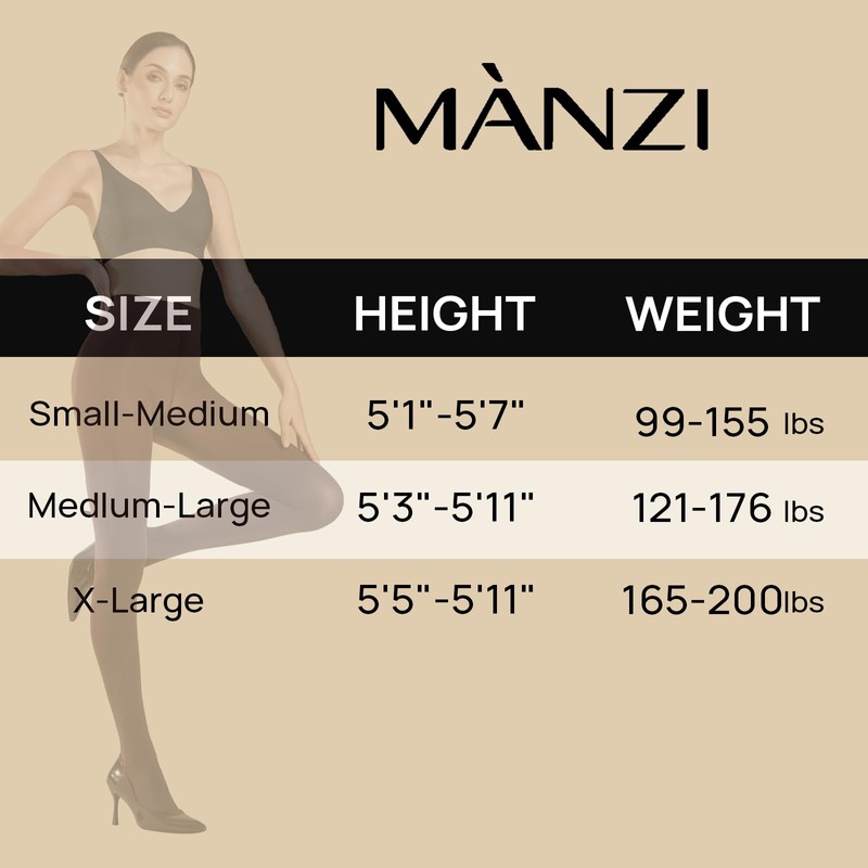 MANZI Microfibre Tights for Women, Semi Opaque Solid Colored Footed