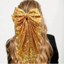 Xansema Big Glitter Hair Bows for Women Girls, Sequin Large Long Cheer Bow Hair Clip Style Hair Accessories (Light Blue)