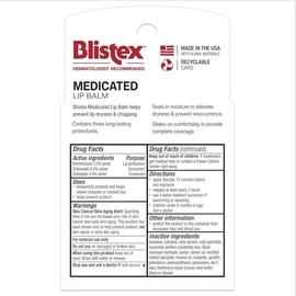Blistex Bálsamo labial medicado, 0.15 onzas, evita la sequedad y el agrietamiento, protección solar SPF 15, sella la humedad, bálsamo labial hidratante, fórmula fácil de deslizar para una cobertura completa, 1 paquete
