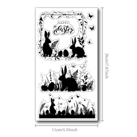 Arbuya Easter Bunny Silhouette Background Clear Stamps for Card Making or Journals, Easter Egg Frame Butterfly Silicone Stamps for Journalism Photo Album Decor