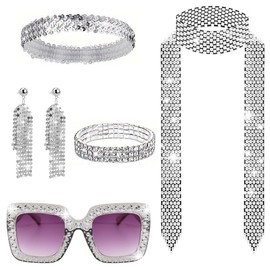 6 x Disco Accessories 70s Costume Glitter Beret Hat Disco Hat Sequins Leg Warmers Disco Glasses Sunglasses Disco Ball Earrings 70s 80s Outfit Women for Carnival Costume