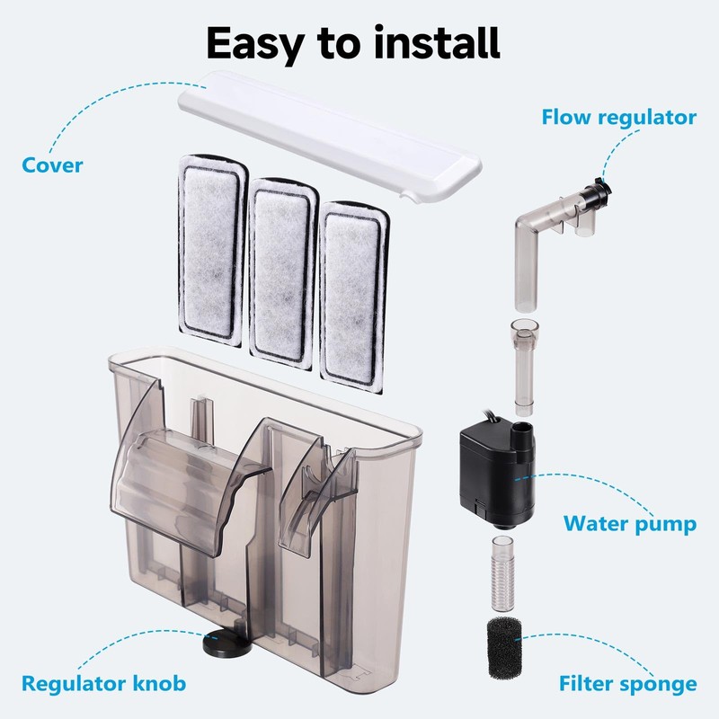 AQQA Quiet 20-30 Gallon Fish Tank Filters - Auto Start