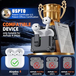 Inesore Inesore Compatible with AirPods 4th Generation Case,with Cleaner kit,Automatic Snap Switch Secure for New Airpods 4 Charging Cover [with Active Noise Cancellation] (2024)-Black