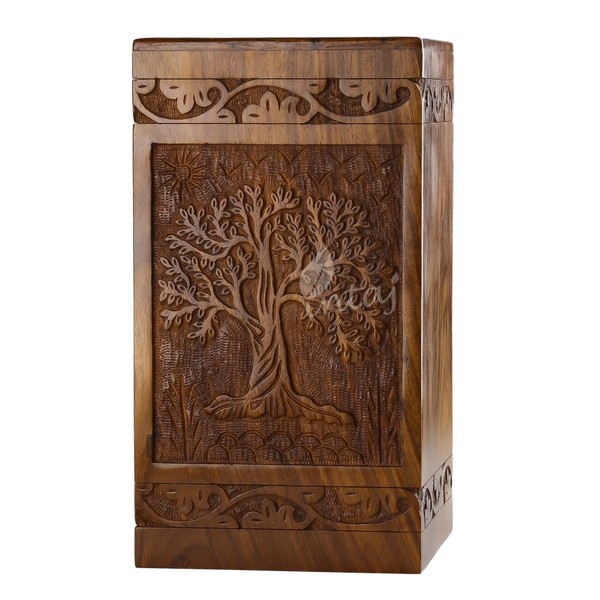 INTAJ Cremation Urns for Human Ashes Adult Male Female Wooden Tree of Life Urns Box and Casket for Ashes Men Women Child Pets Cat Dog Urn Burial Funeral Memorial Urns for Ashes Holds 250 Cubic Inch