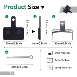 4 Pairs Resin Semi-Metal Bike Brake Pads, Bicycle Brake Replacement Pads, Bicycle Disc Rear Metal Brake Pads, Cube Mountain Brake Pads Competible with B01S B03S MT200 MT400 M315 M355 M515 M525