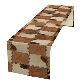 Cowhide Table Runner,Vintage Western Cowboy Patchwork Cow Hair Print for Restaurant Patio Table Kitchen Decor,72X13inch