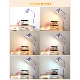 BOHON Desk Lamp with Clamp, 10W 38 LED Clip on Light, 5 Color 10 Brightness Auto Off Timer, Flexible Gooseneck Clip Lamp, Desk Lights for Office Home Bed Bedside Reading, Lilac Purple