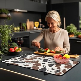 Yatixapu Stove Top Covers, Cow Print Brown Heat-Resistant Stove Top Cover for Electric, 20.96" x 29.18" Anti-Slip Waterproof Mat for Glass Stove Top Protector Pad Multipurpose Foldable Cooktop Cover