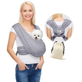 Dog Carrier for Small Dogs, Front Facing Dog Carrier Sling, Hands Free Cat Sling, Size Adjustable, Reducing Back Pain, Soft Cotton, Premium Dog Sling Carrier (Plus, Heather Gray)