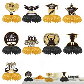 NUOM Decorazioni Laurea Nido d’Ape Nero e Oro 9 Pezzi, Centrotavola 3D Carta Pieghevole Riutilizzabile, Fiori Decorativi Tavolo Festa Laurea, Allestimenti Eleganti e Moderni