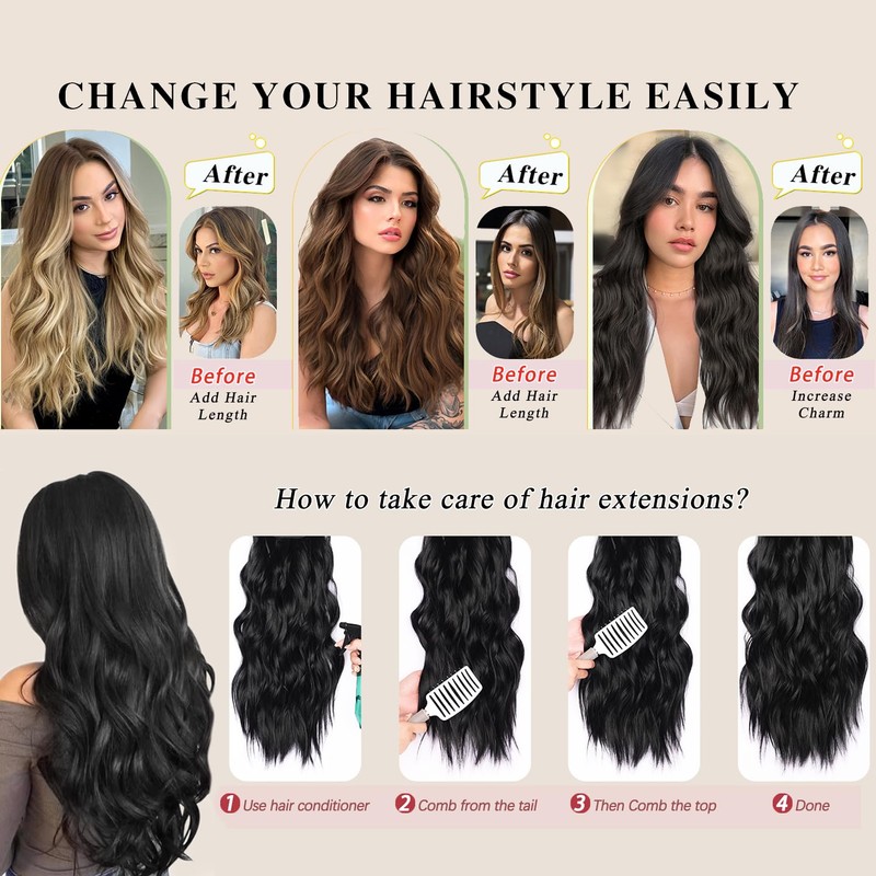 MAYSA Curly Clip in Hair Extensions 4Pcs Long Wavy Hair