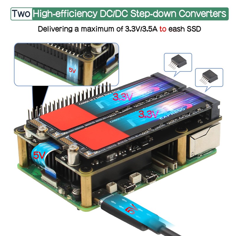 Geekworm X1004 PCIe to Dual M.2 HAT NVMe 2280 SSD