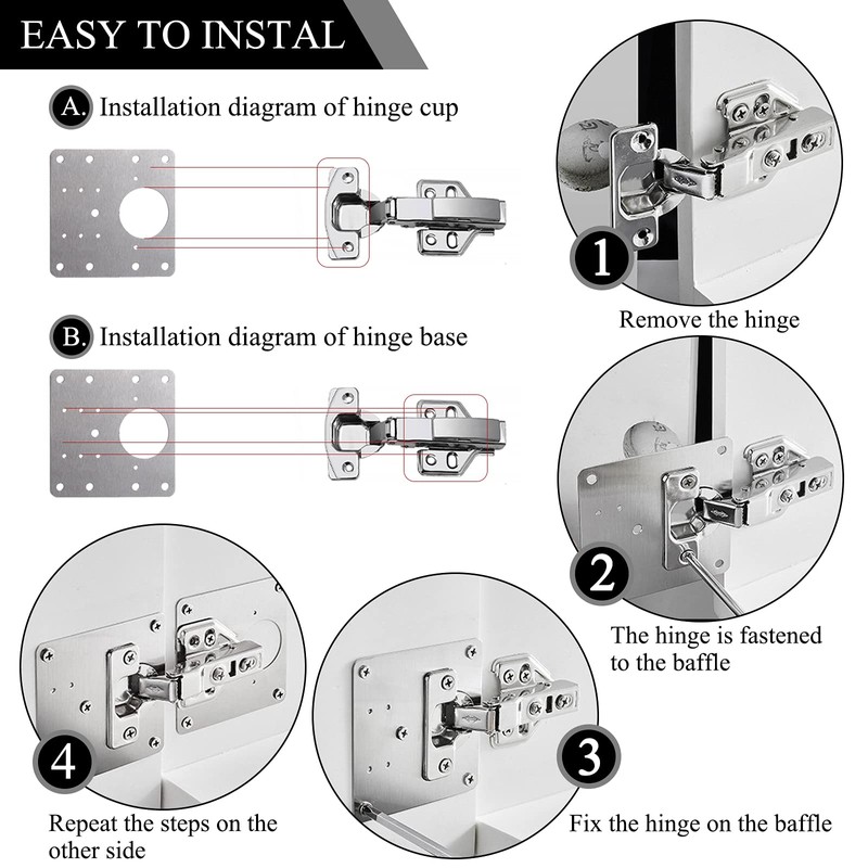 4pcs Cabinet Hinge Repair Plate Brushed Stainless Steel Fixing Bracket