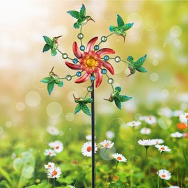 COOZZYHOUR 39" Hummingbird Wind Spinner for Yard and Garden Stake,Outdoor Metal Windmill Single Direction Wind Sculptures Kinetic Windmills for Yard Garden Decorations