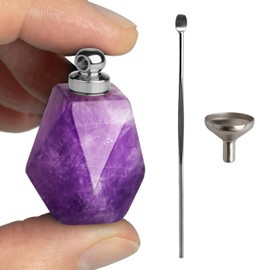 BOHO GARDEN Crystal Keepsake Urn - Wearable Small Container for Ashes, Memorial Urns Made from Real Crystal Material - Includes Spoon, Stick, Funnel & Storage Box (Amethyst (Silver))