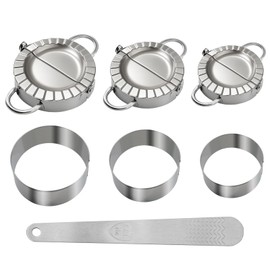 3-in-1 Stainless Steel Dumpling Maker Set - Professional Dumpling Press & Empanada Mold with Dough Cutters (3", 3.4", 3.8") | Includes Stuffing Scoop | Dishwasher Safe