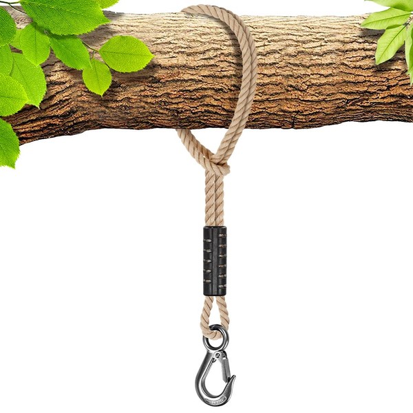 BeneLabel Tree Swing Rope, 2500 LB Capacity, Hammock Tree Swing Hanging Strap, Heavy Duty Hook, 440 LB Capacity, for Indoor Outdoor Swing Hammock Playground Set Accessories, 50cm, 1 Pcs, Off-White