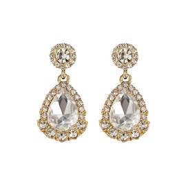 mecresh Clear/Gold Teardrop Austrian Crystal Bridal Dangle Earring, Zinc, Rhinestone