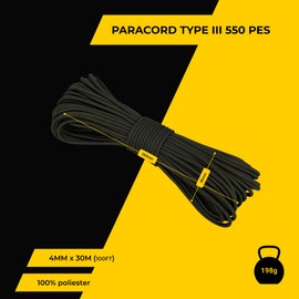 EdcX 4 mm Polyester Paracord 550, 25+ Colours (15, 30 and 50 m) - Type III, 100% Nylon Rope, 7 Stranded Rope, 4 mm Nylon Rope in Many Colours, Solid Colours (Olive, 15 m)