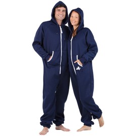 Joggies - Navy Blue Footless Hoodie One Piece Tracksuit - Adult - Medium Plus/Wide (Fits 5'8-5'11") - Adult - Medium Plus/Wide (Fits 5'8" - 5'11")