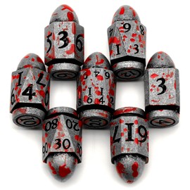 Metal Bullet Dice Set, DND Dice Set Dungeons and Dragons Dice, ZHOORQI D6 Dice Set D&D Dice Gifts for Role Playing Games, Pathfinder, Warhammer 40k or Theme Tabletop Games（7Bullet-Blood Silver）