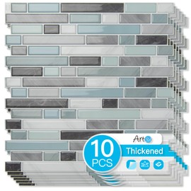 Art3d 10-Sheet Heavy-Duty Peel and Stick Backsplash, Waterproof Wall Tiles Stick on Kitchen Backsplash Living Space, Gray & Blue