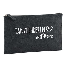 Huuraa Kulturbeutel Tanzlehrerin mit Herz Geschenk 1 Liter Charcoal Filz Tanzlehrerin Geschenkidee