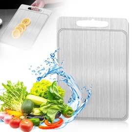 Farerkass Titanium Chopping Board, 304 Stainless Steel Chopping Board, Titanium Cutting Board, Chopping Boards for Kitchen, Stainless Steel Chopping Board, 34 x 23 cm, Double-Sided with Groove for