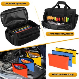 Rexmica Tool Bag and 3 Tool Pouches, Tool Storage Organizer for Men with Anti-friction and Thick Padded Bottom, Tactical Bag, Range Bag, Multi-functional Work Bag for Repairman, Electrician, Carpenter