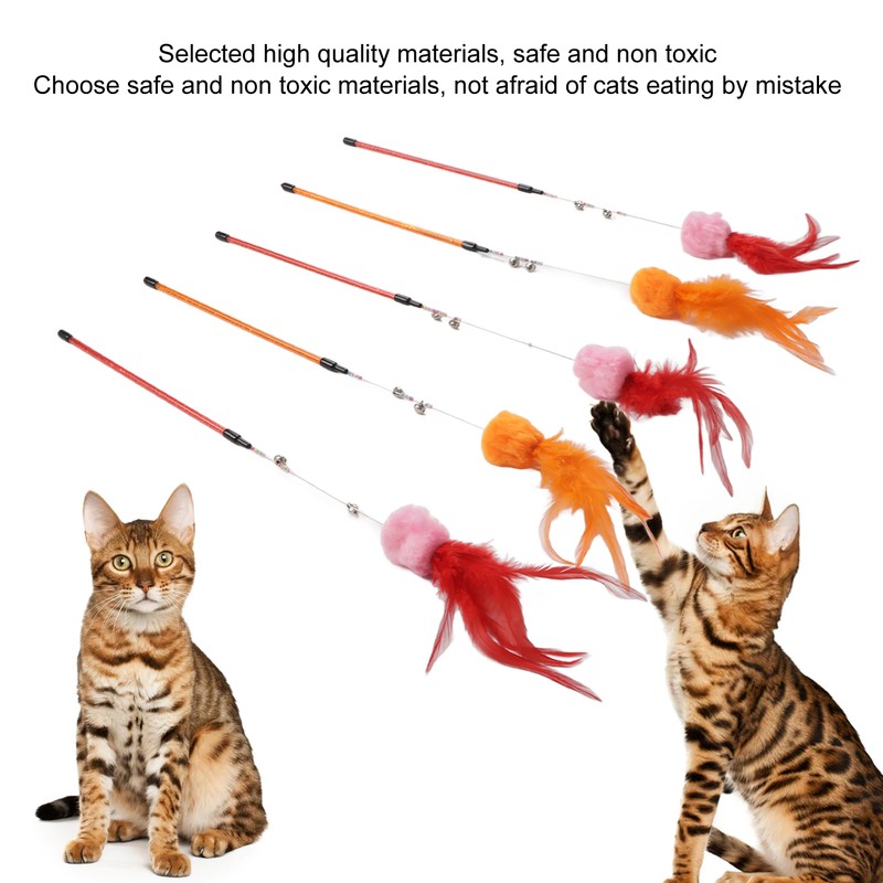 5pcs Funny Cat Stick Ergonomic Interactive Cat Feather Toy with