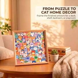 Wooden Cat Coloring Puzzle, 75-Piece DIY Kitties Jigsaw Craft with Frame and 12 Color Pens, Paintable Wood Board for Adults, Kids, Cat Lovers, Family Activity, Home Decor (Kitty)