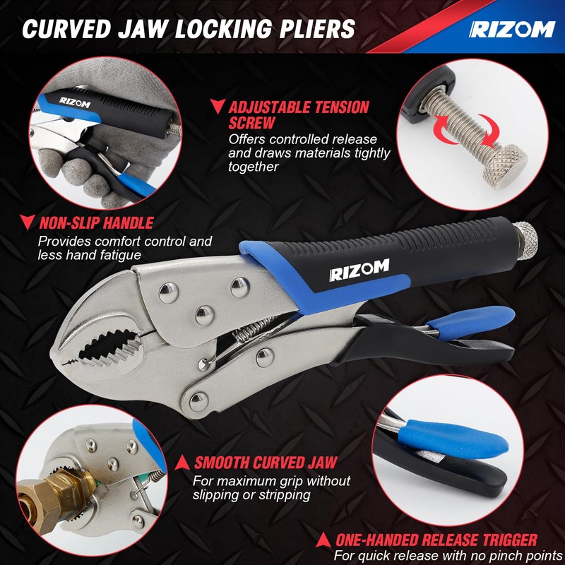 Rizom Vice Grips Pliers Set, 6-Piece Locking Pliers Set, 6-1/2”,