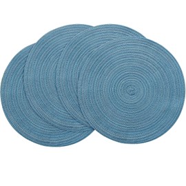 Floroom 15 Inch Round Braided Placemats Set of 4, Washable Heat Resistant Cotton Polyester Circle Place Mats for Kitchen Dining Table - Dusty Blue