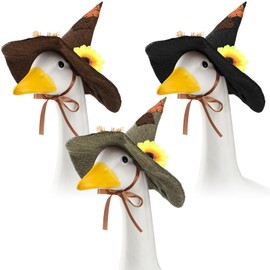 SilTriangle 3 Pcs Porch Goose Outfits Porch Goose Accessories Scarecrow Hats Decoration with Flowers 23 Inch Lawn Cement Statue Costumes for Outdoor Garden Patio Yard Courtyard Animals Decoration