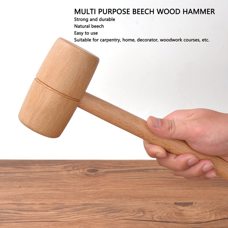 Wooden Mallet Round Head Lightweight Solid Beech Wood Hammer for
