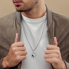 ROMANTIC WORK Yin Yang Chain 925 Sterling Silver Yin Yang Sun Tribal Pendant Taichi Necklace Yin and Yang Jewellery Gifts for Men and Women, Sterling Silver