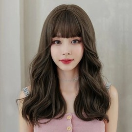 Long hair summer wig olive brown color body wave (WFIXORX) / 긴머리 여름 가발 올리브브라운 컬러 바디웨이브 (WFIXORX)