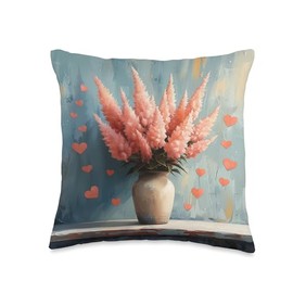 Astilbe Plant In Pot Cottagecore Boho Hearts Graphic Throw Pillow