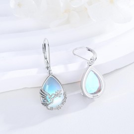 Aututer Moonstone Dove Dangle Earrings 925 Sterling Silver Peace Dove Leverback Earrings Daisy Drop Earrings with Olive Branch Bird Jewelry Gift for Women